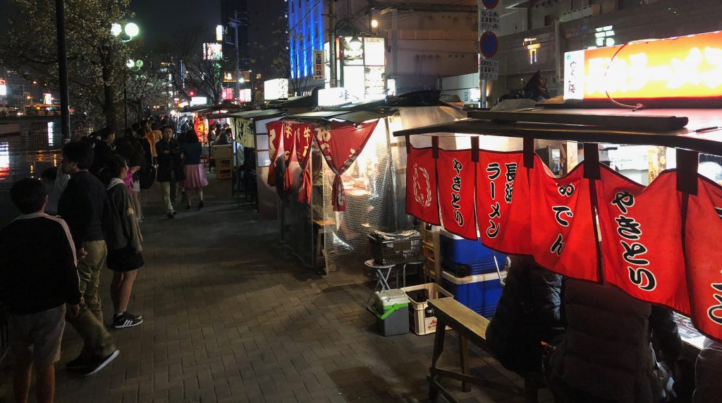 Yatai street food stalls along the river at Nakasu Island