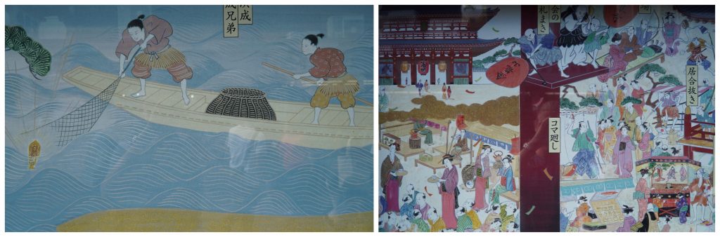 Artwork narrating the history of senso-ji temple. 