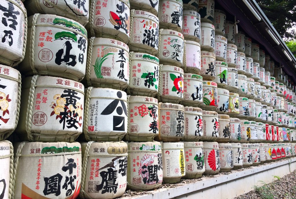 Sake Barrels (sakedaru) at Meiji Shrine in Tokyo