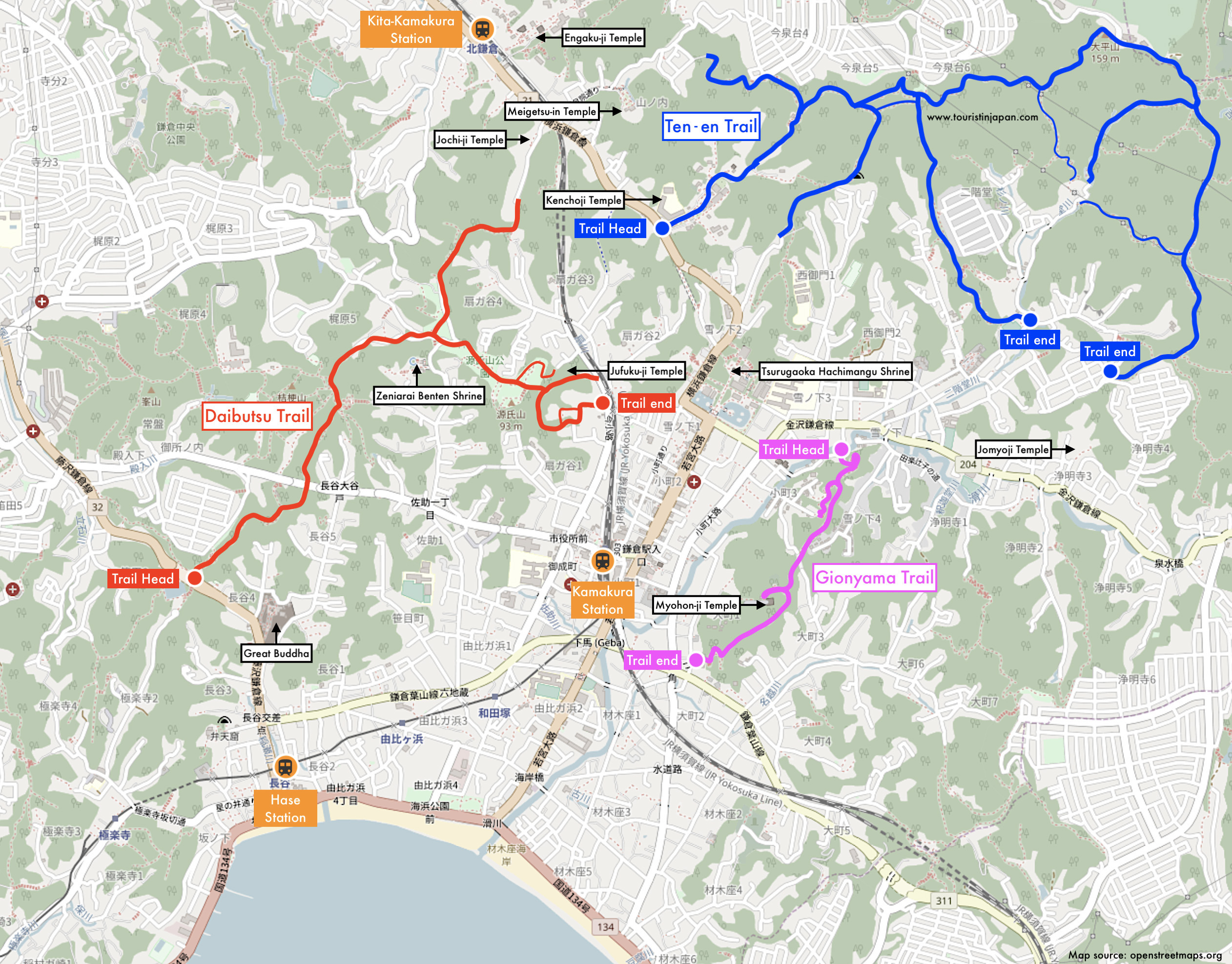 Kamakura Hiking Trails Map