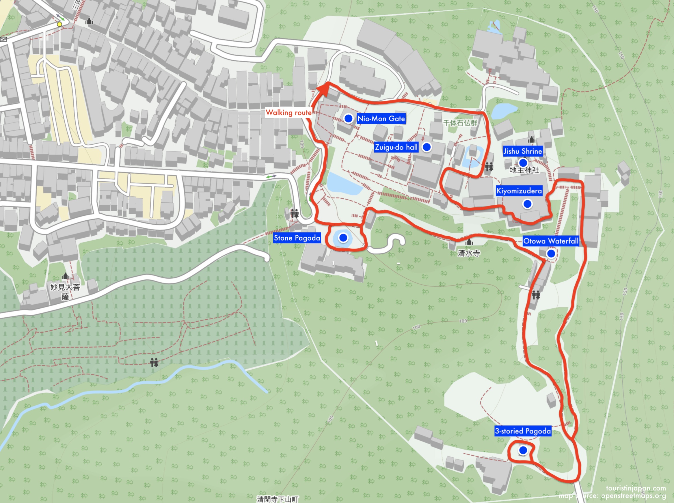 Walking map of Kiyomizudera.