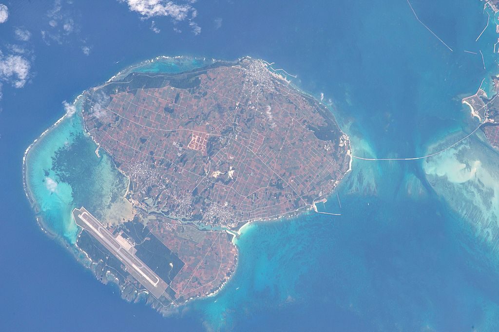 Aerial view of Irabu island. Public domain by Nasa.