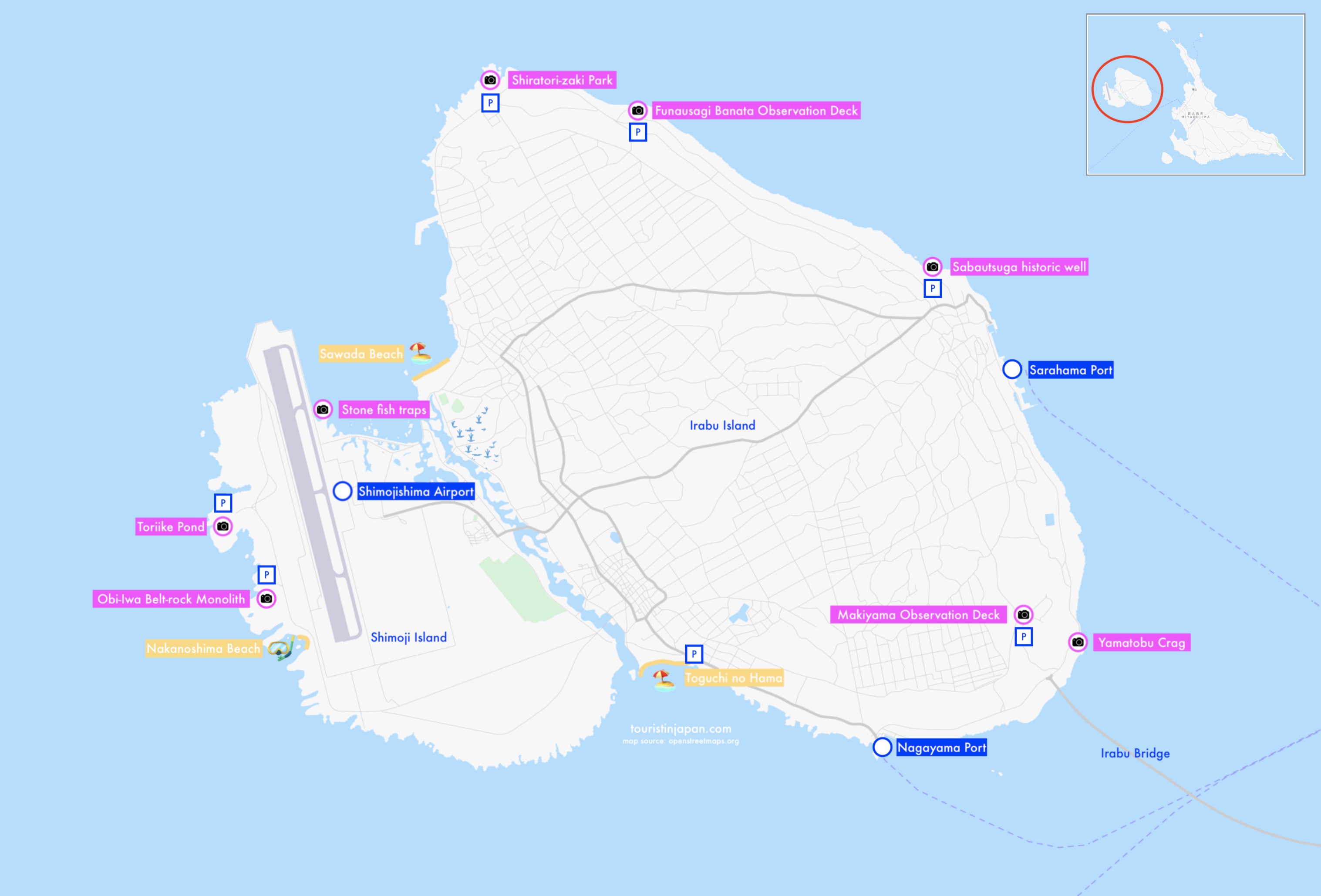 Irabu island tourist map. map source: openstreetmaps.org