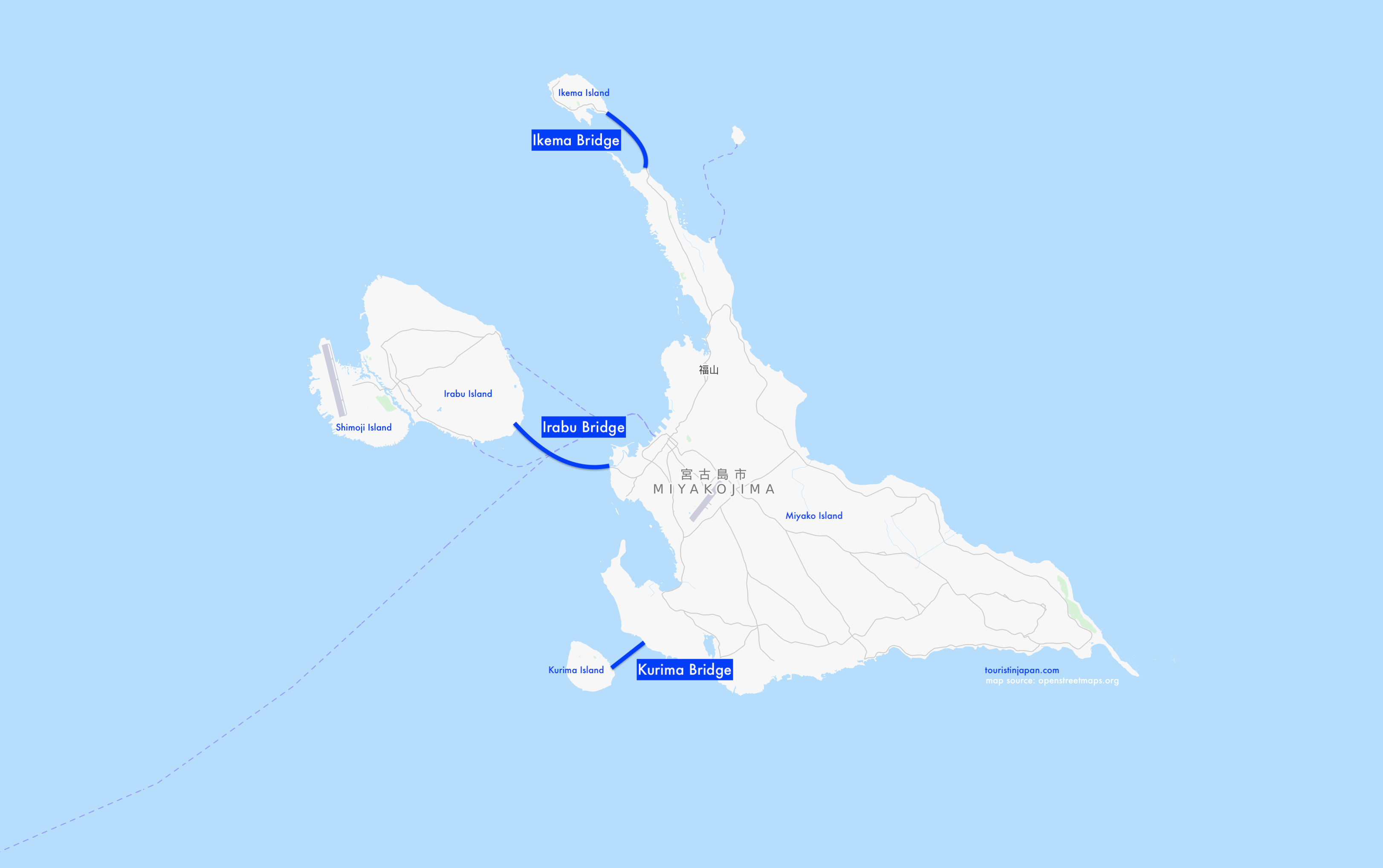 Map of Miyakojima three bridges. Map source: openstbreetmaps.org