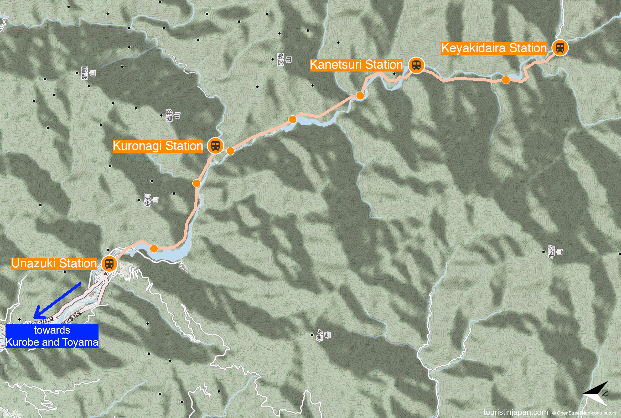 Map of Kurobe Gorge Railway. © openstreetmap-contributors and touristinjapan.com