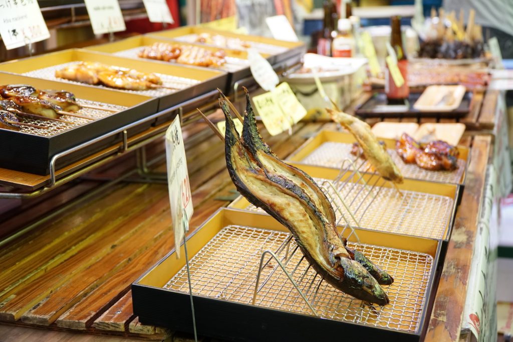Grilled fish at Omicho Market, Kanazawa © touristinajapan.com