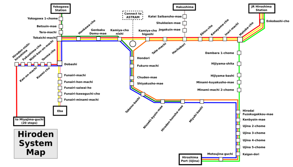 Map of Hiroshima Tram Network. Map by Marc Heiden. CC BY-SA 4.0.