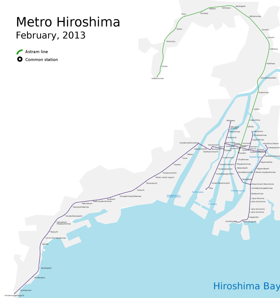Hiroshima metro map 2013. Map by Laura Sun. CC BY-SA 3.0.