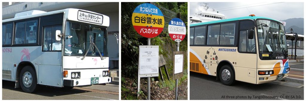 Busses on Yakushima. Left: Tanegashima Yakushima Kotsu. Right: Matsubanda Kotsu. All photos by TangoDiscovery (wikimedia commons). CC BY-SA 3.0.