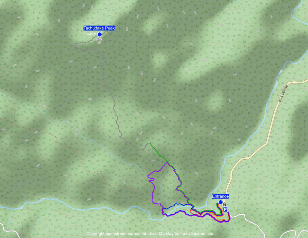 Hiking map of Yakusugi Land. Map copyright openstreetmap-contributors. Overlay by touristinjapan.com