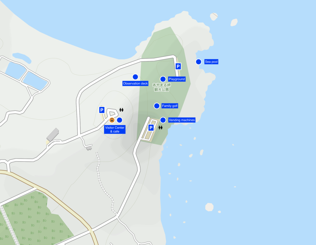 Map of Ayamaru Misaki Kanko Park, Amami Island. Map copyright by openstreetmap-contributors.